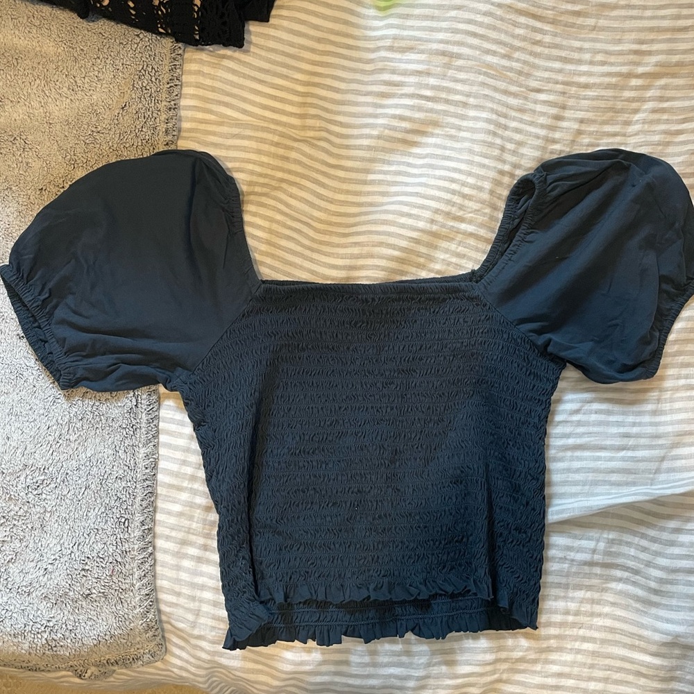 J. Crew Black Puff Sleeve Blouse